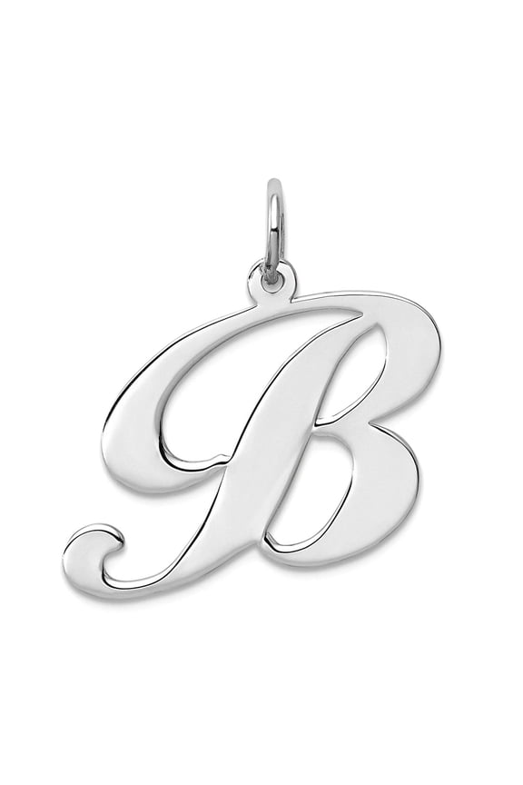 925 Sterling Silver Solid Large Fancy Script Letter Name Personalized Monogram Initial B Charm 21x24mm Wide Pendant Neck