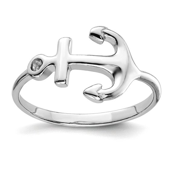 925 Sterling Silver Solid Polished Nautical Ship Mariner Anchor Ring Size 8 1.5mm Wide Ring for Women