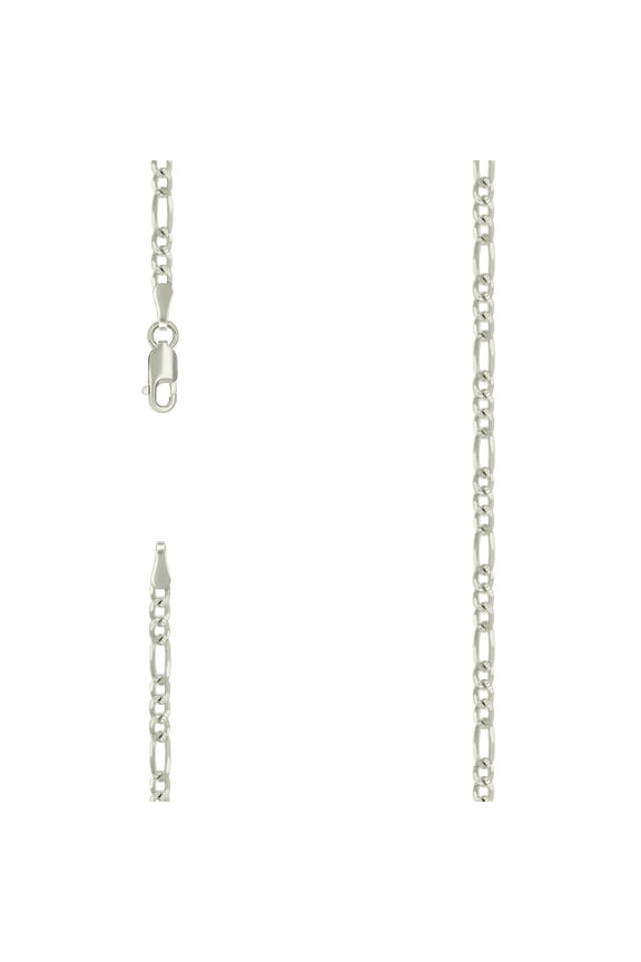 925 Sterling Silver Solid Pave Classic Figaro Silver Plated 3.0mm Bracelet 7 Inch Link Bracelet for Women