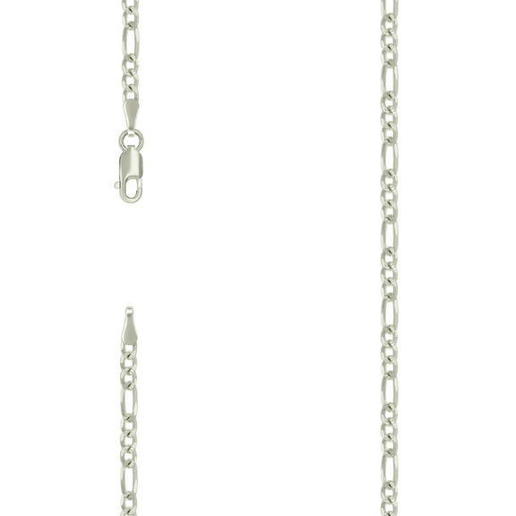 925 Sterling Silver Solid Pave Classic Figaro Silver Plated 3.0mm Bracelet 8 Inch Link Bracelet for Women