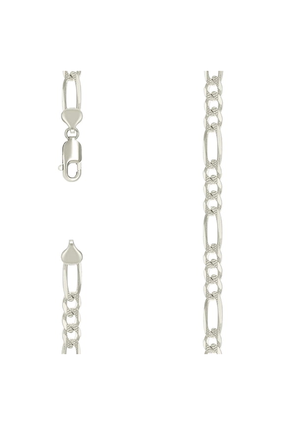 925 Sterling Silver Solid Pave Classic Figaro Silver Plated 8.0mm Bracelet 7 Inch Link Bracelet for Women