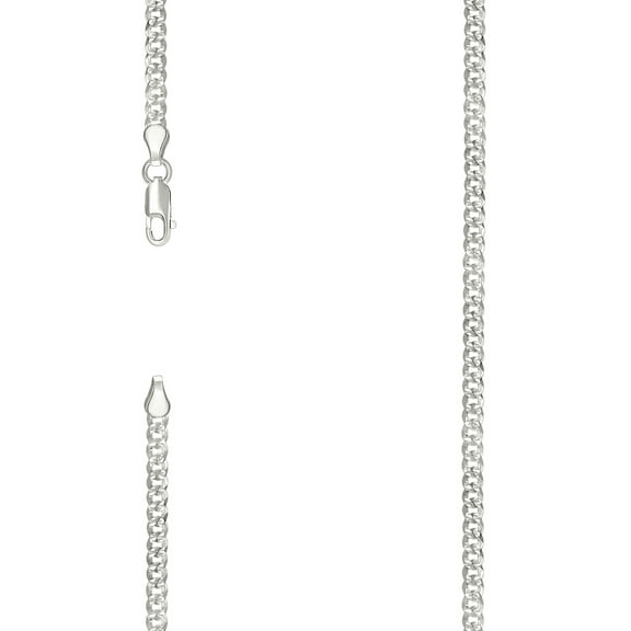 925 Sterling Silver Solid Pave Super Flat Comfort Curb Chain Silver 3mm Necklace 16 Inch Chain Necklace for Women and Me