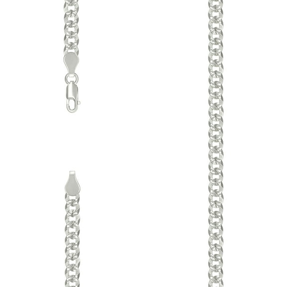925 Sterling Silver Solid Pave Super Flat Comfort Curb Chain Silver 5.2mm Necklace 24 Inch Chain Necklace for Women and
