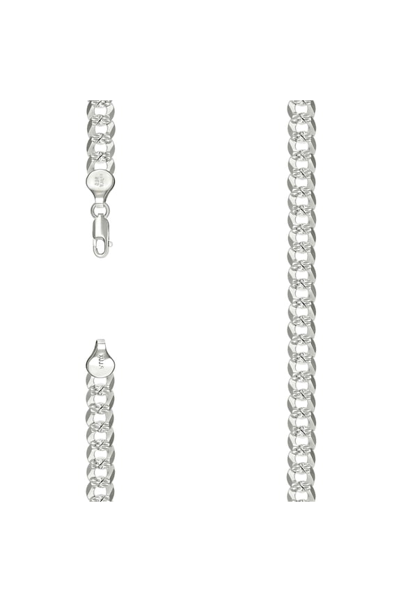 925 Sterling Silver Solid Pave Super Flat Comfort Curb Chain Silver 7.2mm Necklace 20 Inch Chain Necklace for Women and