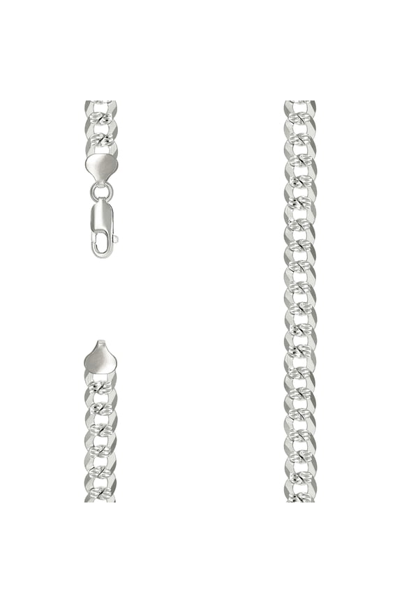 925 Sterling Silver Solid Pave Super Flat Comfort Curb Chain Silver 8.6mm Necklace 26 Inch Chain Necklace for Women and