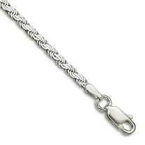 925 Sterling Silver Solid Polished 2.25mm Flat Rope Chain Bracelet 8 Inch Lobster Claw Link Bracelet for Women and Men