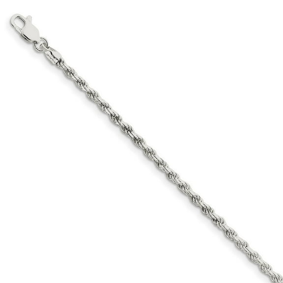 925 Sterling Silver Solid Polished 2.75mm D Cut Rope Chain Bracelet 7 Inch Lobster Claw - Identification Bracelet for Wo