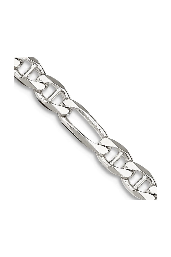 925 Sterling Silver Solid Polished 3.75mm Figaro Nautical Ship Mariner Anchor Chain 16 Inch Lobster Claw Chain Necklace
