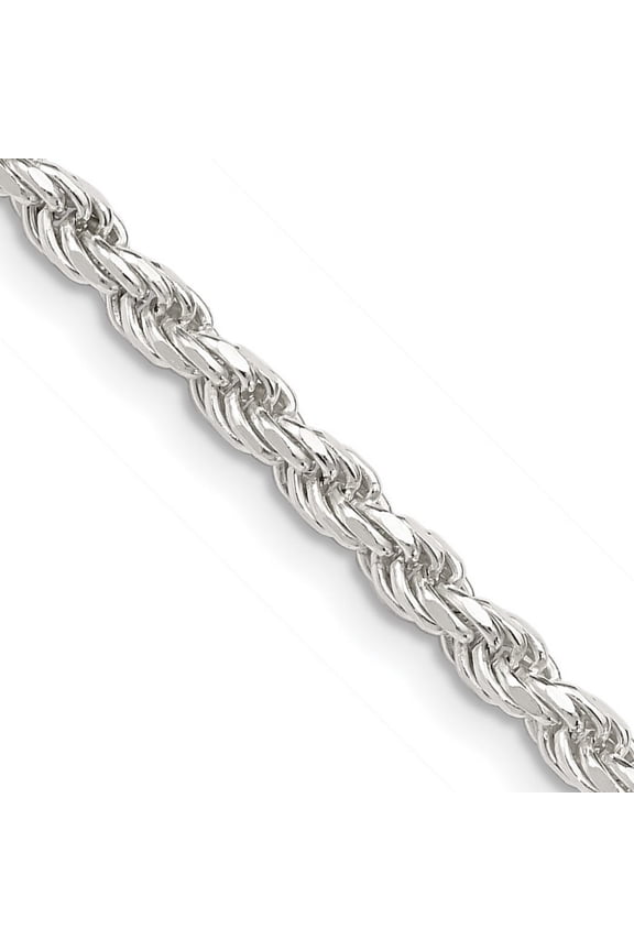 925 Sterling Silver Solid Polished 3mm D Cut Rope Chain Necklace 24 Inch Lobster Claw - Chain Necklace for Women and Men