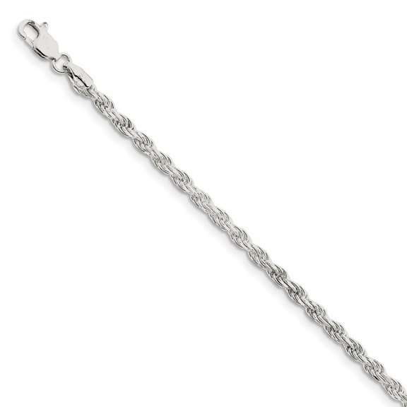 925 Sterling Silver Solid Polished 3mm Sparkle Cut Rope Chain Bracelet 7 Inch Lobster Claw - Identification Bracelet for