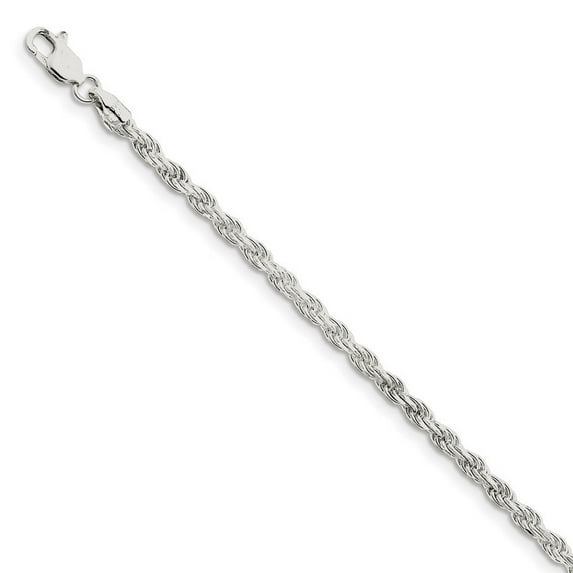 925 Sterling Silver Solid Polished 3mm Sparkle Cut Rope Chain Bracelet 7 Inch Lobster Claw - Identification Bracelet for