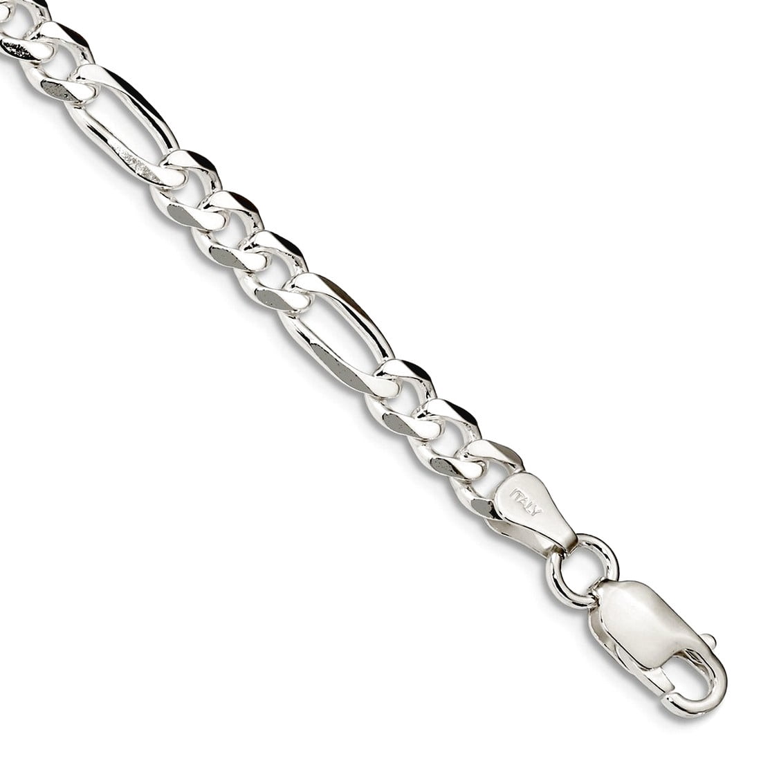 925 Sterling Silver Solid Polished 5.25mm Figaro Chain Bracelet 8 Inch Lobster Claw Link Bracelet for Women and Men