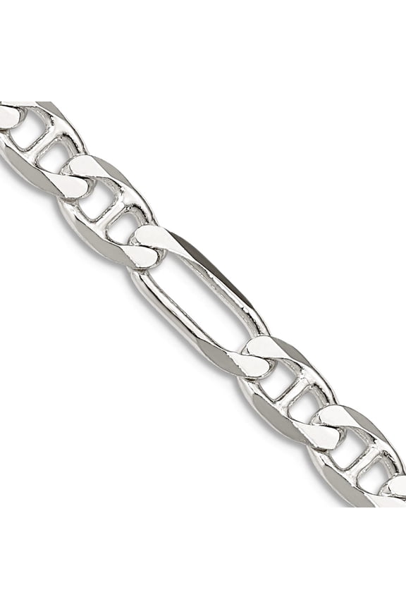 925 Sterling Silver Solid Polished 5.5mm Figaro Nautical Ship Mariner Anchor Chain Necklace 18 Inch Lobster Claw Chain N