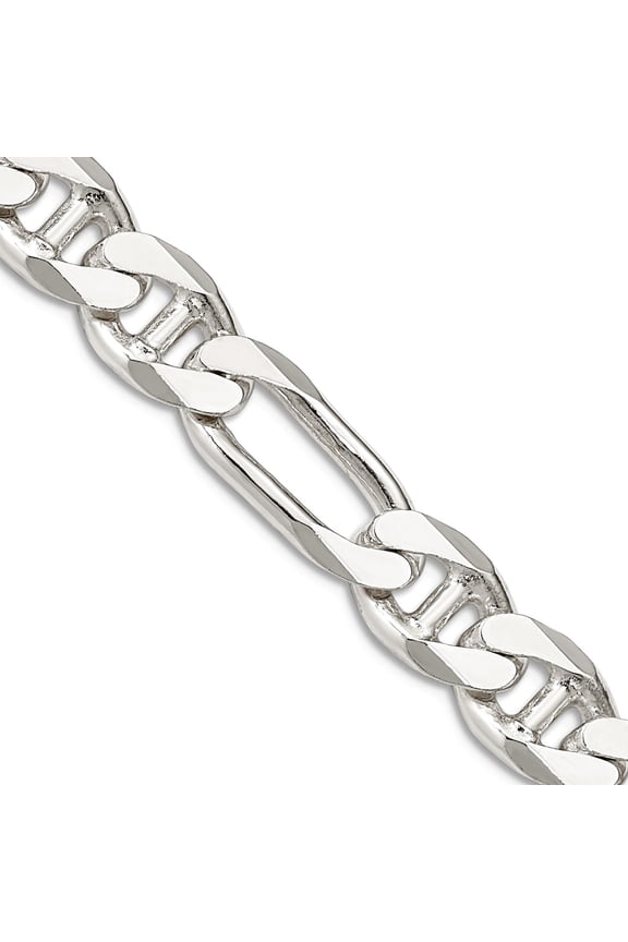 925 Sterling Silver Solid Polished 8.75mm Figaro Nautical Ship Mariner Anchor Chain 20 Inch Lobster Claw Chain Necklace