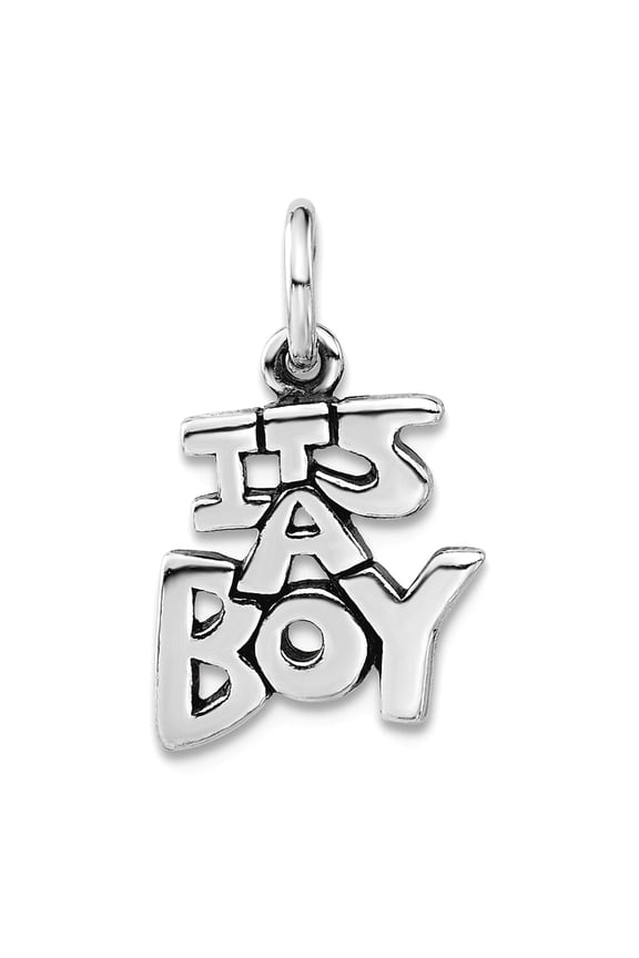 925 Sterling Silver Solid Polished Oxidized Antique Its A Charm 19x11.3mm Wide Pendant Necklace for Women