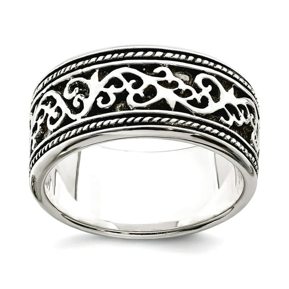 925 Sterling Silver Solid Polished Oxidized Antiqued Band Size 6 9mm Wide Ring for Women and Men