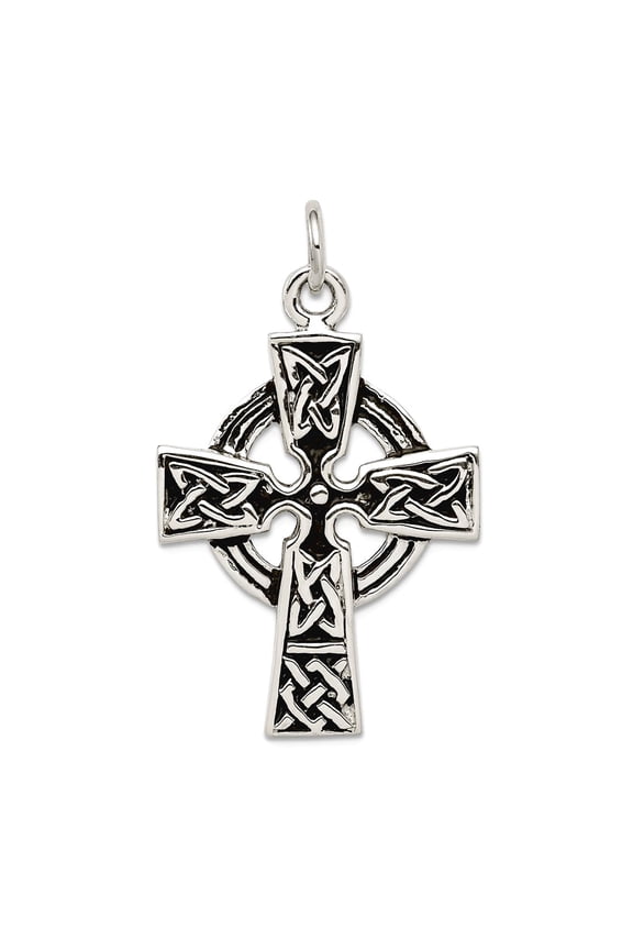 925 Sterling Silver Solid Polished Oxidized Antiqued Irish Claddagh Celtic Trinity Knot Religious Faith Cross Pendant Ne