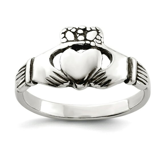 925 Sterling Silver Solid Polished Oxidized Antiqued Irish Claddagh Celtic Trinity Knot Ring Size 7 2mm Wide Ring for Wo