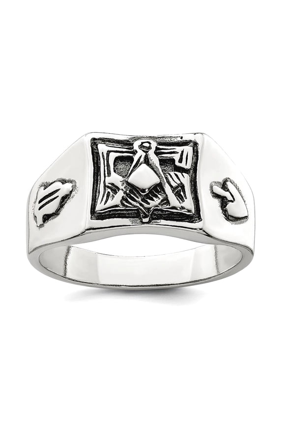 925 Sterling Silver Solid Polished Oxidized Antiqued Masonic Ring Size 10 10mm Wide Ring for Women