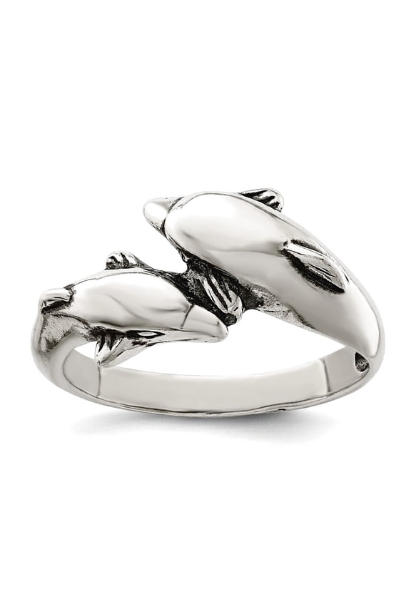 925 Sterling Silver Solid Polished Oxidized Dolphin Ring Size 8 2mm Wide Ring for Women - 4.6 Grams