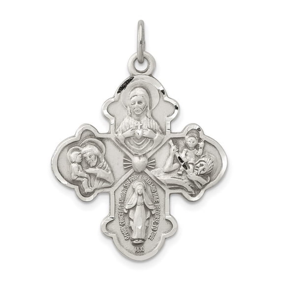 925 Sterling Silver Solid Polished Artisan Oxidized Not engraveable 4 Way Medal Charm Pendant Necklace Measures 35x25mm