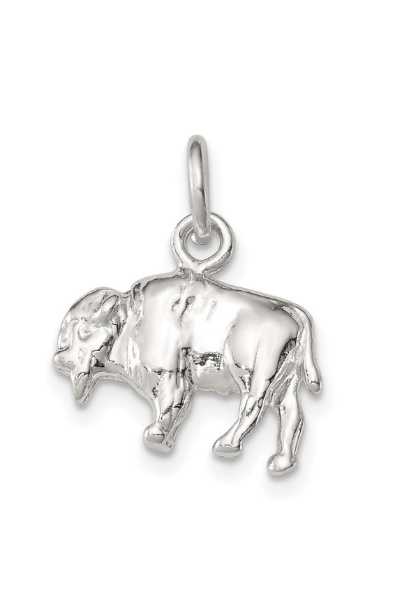925 Sterling Silver Solid Polished Buffalo Charm 14x16mm Wide Pendant Necklace for Women - 2.3 Grams