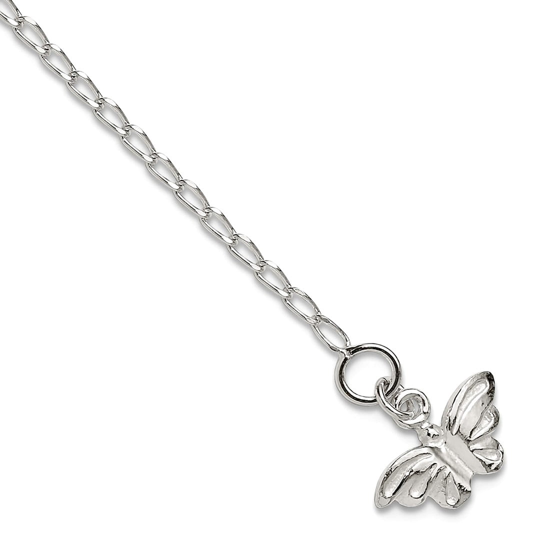 925 Sterling Silver Solid Polished Butterfly Angel Wings Anklet 10 Inch Spring-Ring 17mm Wide Anklet for Women