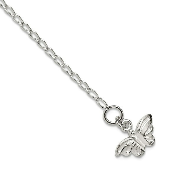 925 Sterling Silver Solid Polished Butterfly Angel Wings Anklet 10 Inch Spring-Ring 17mm Wide Anklet for Women