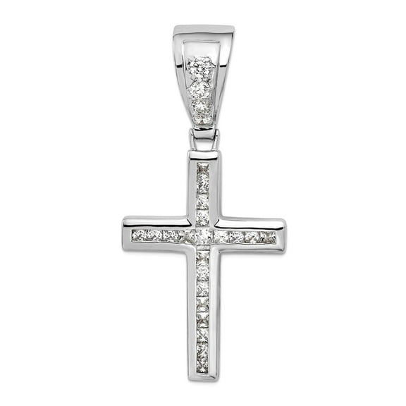 925 Sterling Silver Solid Polished Cubic Zirconia Religious Faith Cross Pendant Necklace 58x29mm Wide Pendant for Women