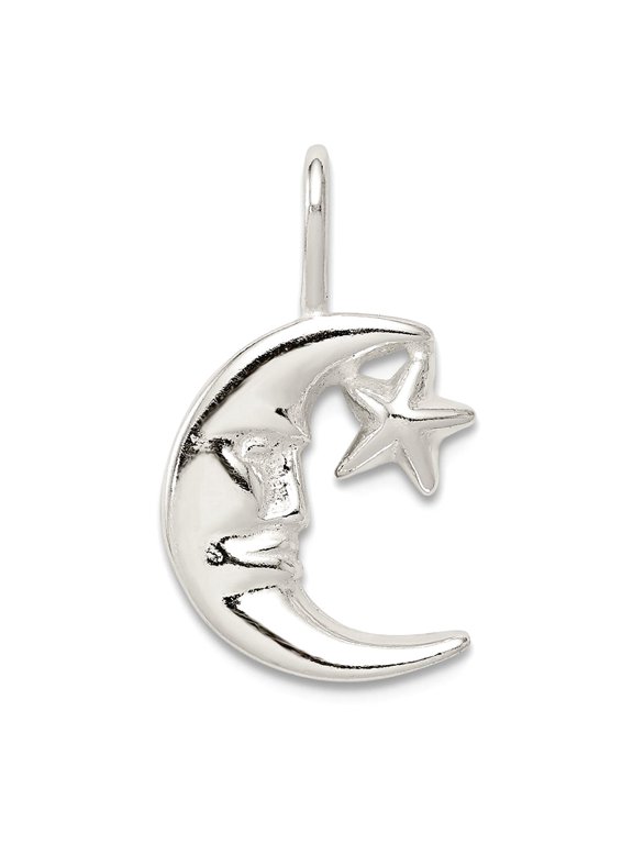 925 Sterling Silver Solid Polished Celestial Moon With Star Charm 20x12mm Wide Pendant Necklace for Women