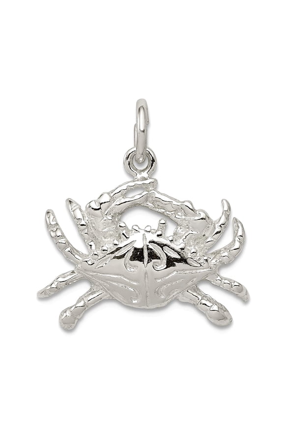 925 Sterling Silver Solid Polished Crab Charm 17x22mm Wide Pendant Necklace for Women - 2.0 Grams