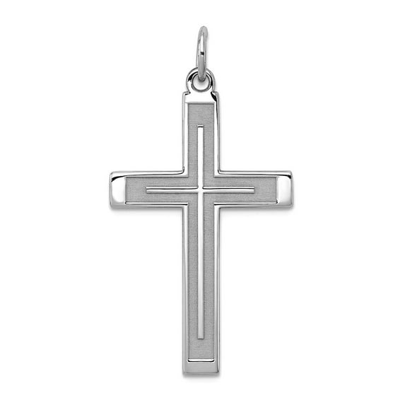 925 Sterling Silver Solid Polished Laser Etched Laser Designed Religious Faith Cross Pendant Necklace 33x8mm Wide Pendan