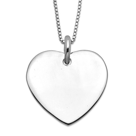 925 Sterling Silver Solid Polished Engravable (front only) Love Heart With Box Chain 18 Inch Spring-Ring 25mm Wide Chain