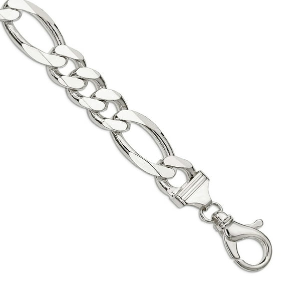 925 Sterling Silver Solid Polished Fancy Lobster Closure 15mm Figaro Chain Bracelet 8 Inch Lobster Claw Link Bracelet fo