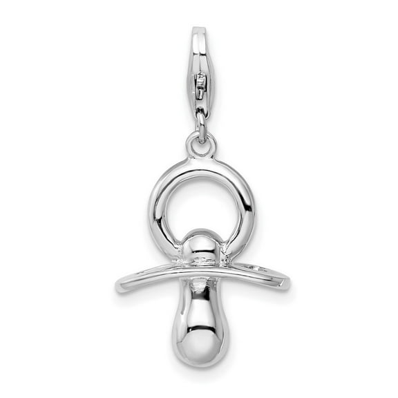 925 Sterling Silver Solid Polished Fancy Lobster Closure 3 D Pacifier With-Lobster Clasp Charm 31x13mm Pendant Necklace