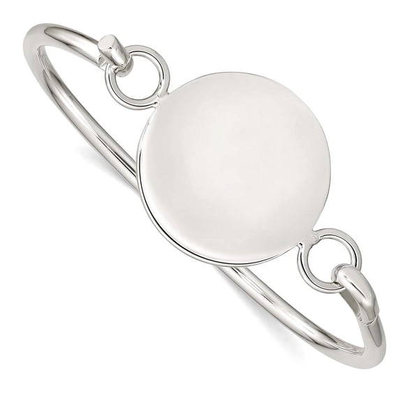925 Sterling Silver Solid Polished Flexible Engravable (front only) Bangle With Round ID Plate Bracelet 3mm Wide Cuff Br
