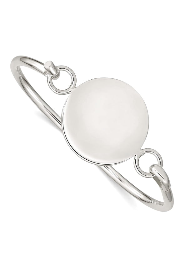 925 Sterling Silver Solid Polished Flexible Engravable (front only) Bangle With Round ID Plate Bracelet 3mm Wide Cuff Br