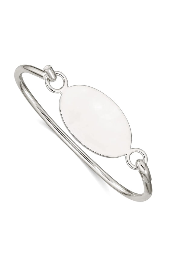 925 Sterling Silver Solid Polished Flexible Engravable (front only) With Oval ID Plate Bangle Bracelet 3mm Wide Cuff Bra