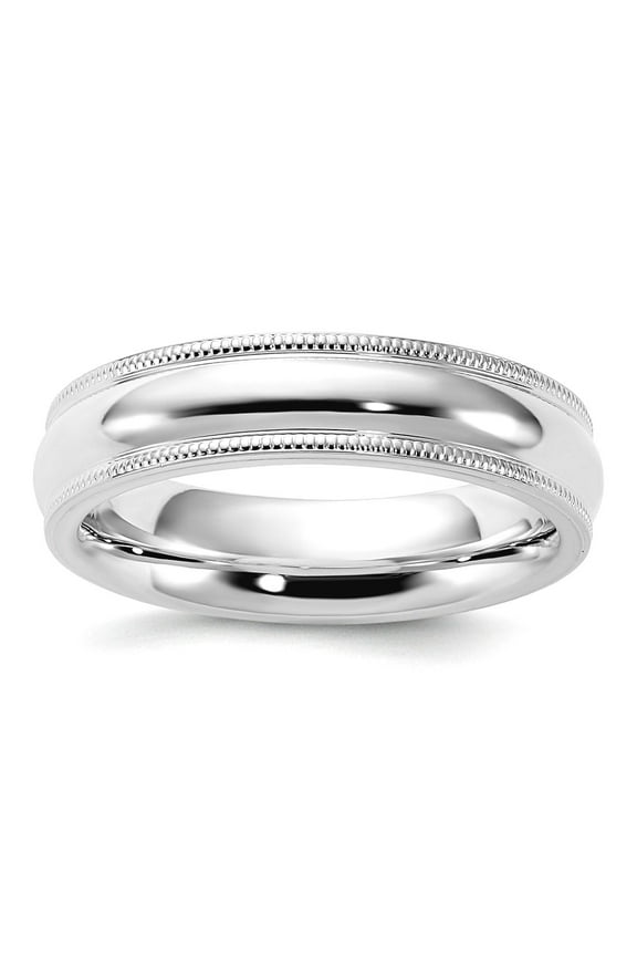 925 Sterling Silver Solid Polished Half Round 5mm Comfort-Fit Milgrain Size 13 Band Ring Ring for Women and Men