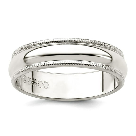 925 Sterling Silver Solid Polished Half Round 5mm Milgrain Band Size 6 Ring for Women and Men