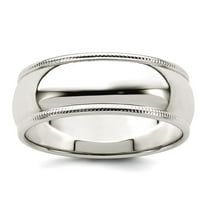 925 Sterling Silver Solid Polished Half Round 7mm Milgrain Band Ring Size 12 Ring for Women and Men