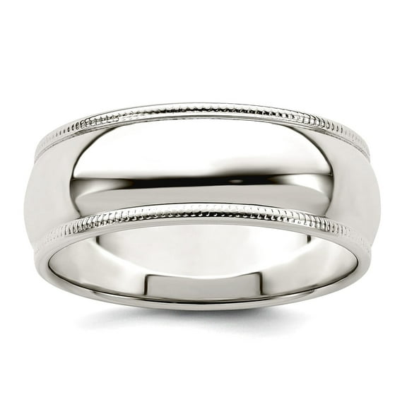 925 Sterling Silver Solid Polished Half Round 7mm Milgrain Band Ring Size 12 Ring for Women and Men