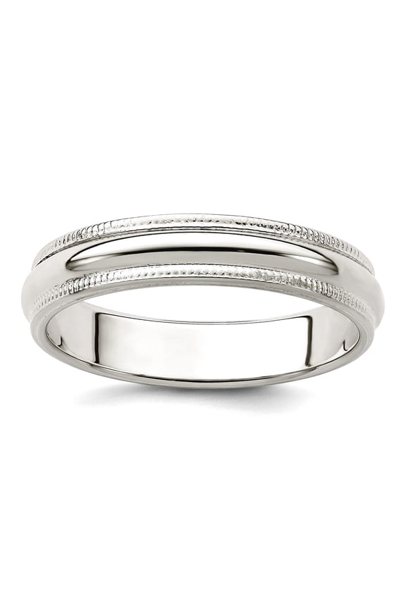 925 Sterling Silver Solid Polished Half Round 4mm Milgrain Band Ring Size 11.5 Ring for Women and Men