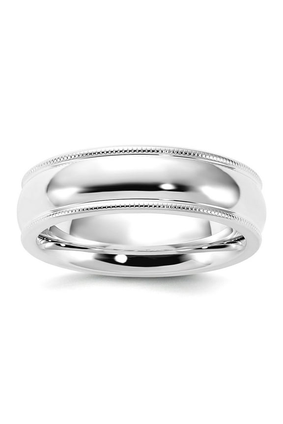 925 Sterling Silver Solid Polished Half Round 6mm Comfort-Fit Milgrain Size 13 Band Ring Ring for Women and Men