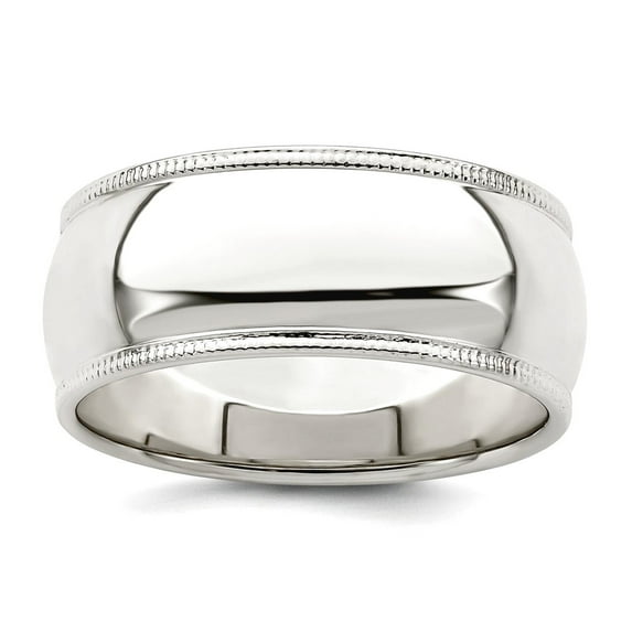 925 Sterling Silver Solid Polished Half Round 8mm Milgrain Band Ring Size 8 Ring for Women and Men