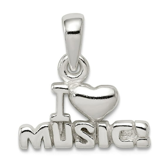 925 Sterling Silver Solid Polished I Love Music Pendant Necklace 12x16mm Wide Pendant for Women
