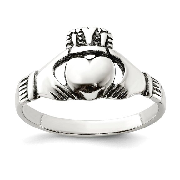 925 Sterling Silver Solid Polished Oxidized Antiqued Irish Claddagh Celtic Trinity Knot Ring Size 8 2mm Wide Ring for Wo