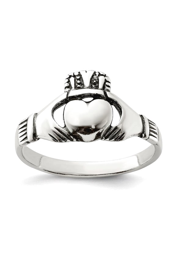 925 Sterling Silver Solid Polished Oxidized Antiqued Irish Claddagh Celtic Trinity Knot Ring Size 8 2mm Wide Ring for Wo