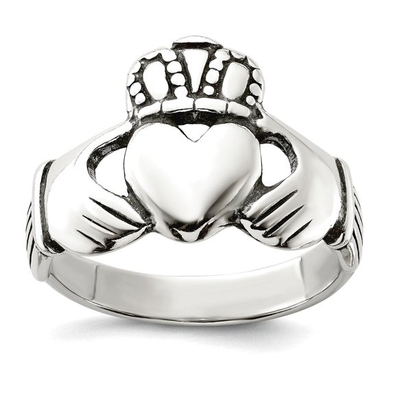 925 Sterling Silver Solid Polished Oxidized Antiqued Irish Claddagh Celtic Trinity Knot Ring Size 8 2mm Wide Ring for Wo