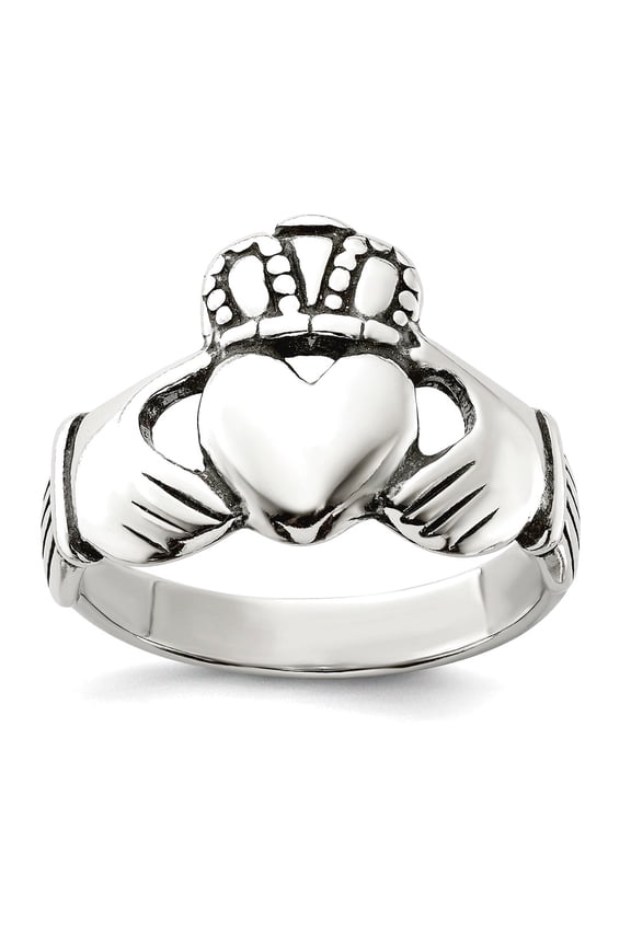 925 Sterling Silver Solid Polished Oxidized Antiqued Irish Claddagh Celtic Trinity Knot Ring Size 8 2mm Wide Ring for Wo